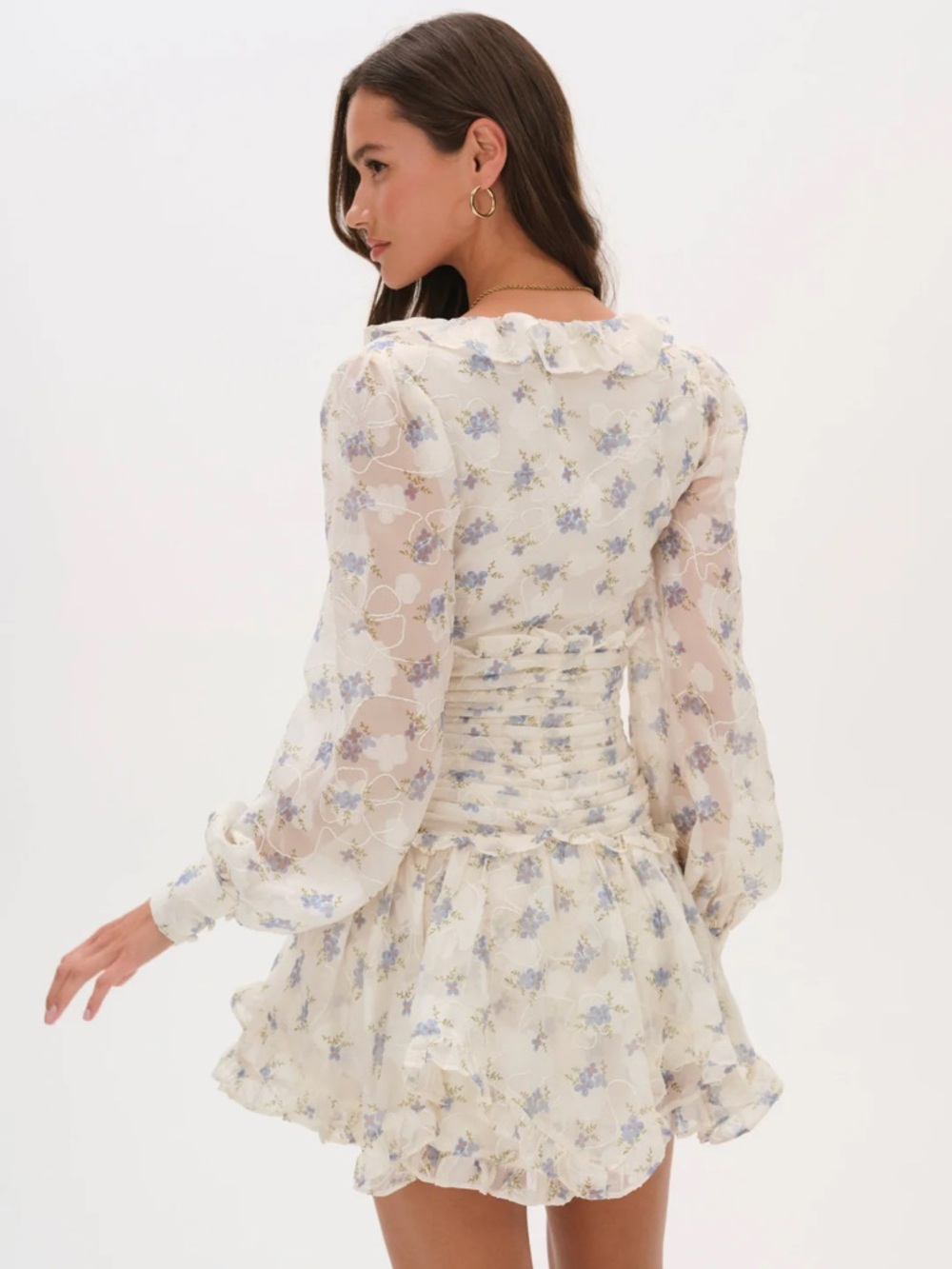 For Love & Lemons Cream Dress with Blue Floral Print - Picture 4 of 5